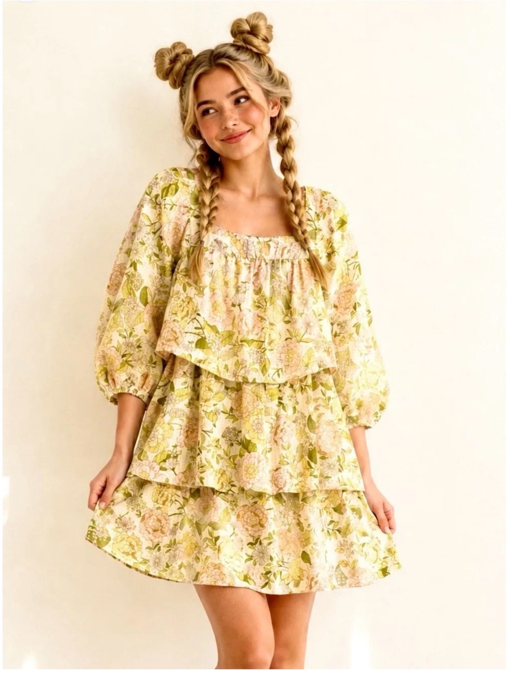 WeWoreWhat Floral Tiered Dress in Yellow and Green